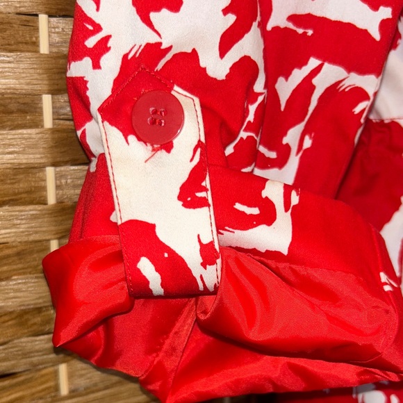 Petite PXL Red White Abstract Print Jacket Zip Front Drawstring Utility - Picture 6 of 8